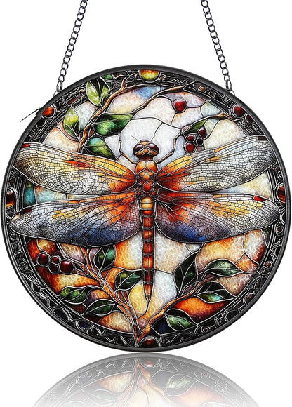 Stained Glass Suncatcher - Dragonfly Stained Glass Window Hanging for Home Decor, Garden & Patio - 6.3 Inch Vibrant Sun Catchers for Windows Hanging - Dragonfly Gifts for Women & Nature Lovers