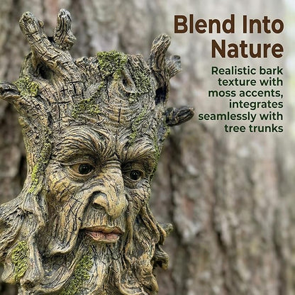Whimsical Tree Face Garden Statues Outdoor Decor – Funny Old Man Tree Hugger Wall Sculpture with Moss, Fairy Art Fence Hanging Resin Ornament, Outdoor Wall Mounted Sculpture for Patio Lawn & Home