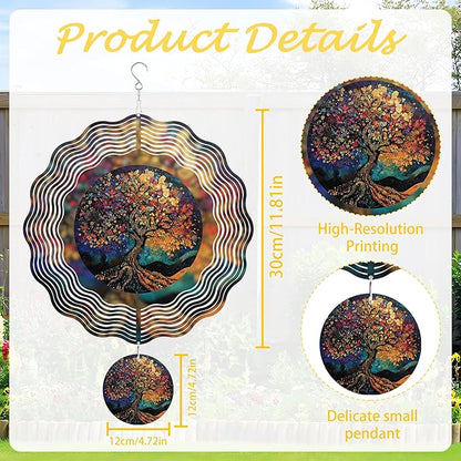 Tree of Life Wind Spinners, Birthday Gifts for Women Mom Grandma Wife, 12 inch 3D Stainless Steel Hanging Wind Spinners Outdoor Decor for Garden Patio Yard Lawn Balcony Outside Decorations
