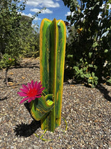 Colorful Metal Saguaro Cactus with Flowers - Handmade Garden Decor (Multicolor)