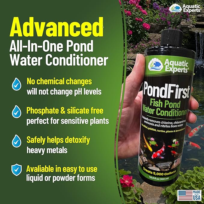 PondFirst Pond Water Conditioner - Concentrated Instant Dechlorinator for Fish Ponds, Makes Water Safe for Koi and Goldfish, Made in The USA, Aquatic Experts (Liquid - 500 ml)