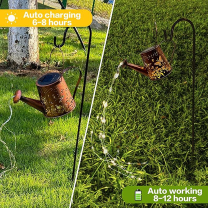 Solar Watering Can Outdoor Lights Garden Decor,Butterfly Hanging Lantern Waterproof Landscape Lights Outside Decoration for Yard Porch Patio Pathway Gardening Gifts(with 32 inch Shepherd Hook)
