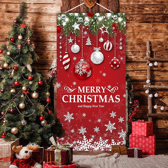 IMISHM Retro Christmas Door Decorations Merry Christmas Christmas Door Cover Christmas Snowflake Door Banner Christmas Front Door Decorations for Christmas Home Indoor Decorations