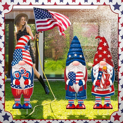 Umigy 3 Pcs 4th of July Yard Decor 32 x 10 Inch Outdoor Independence Day Gnome Yard Sign with Stakes Patriotic Red Blue White Lawn Garden Decoration United States 250th Anniversary Decor