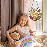 Easter Bunny Flower Suncatcher Stained Glass Window Hanging, Rabbit Floral Sun Catchers Indoor Window Glass Wall Art Decor, Easter Bunny Wall Hanging Decor Decorations, 7.9x7.9 Inch