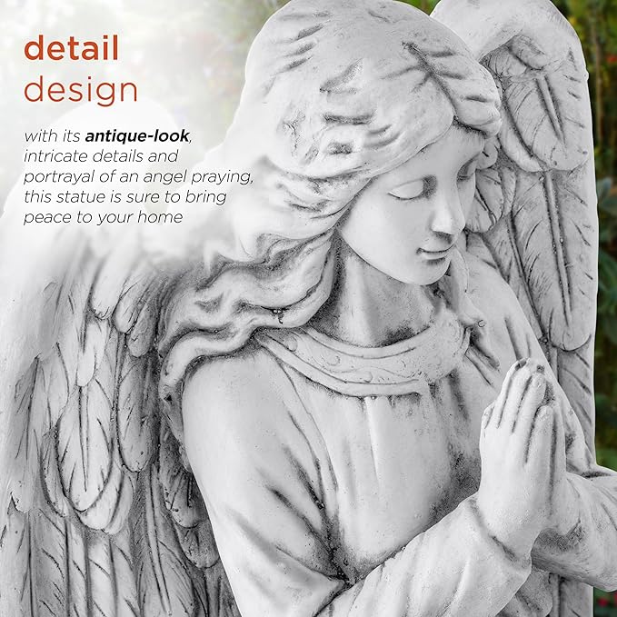 Alpine Corporation 47" Tall Indoor/Outdoor Praying Angel Statue Yard Art Decoration, Light Gray