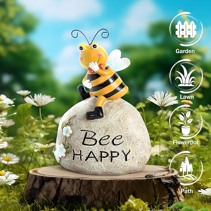 Smadeer Garden Decor Bee Outdoor Statues Sculpture Bumblebee Figurine for Patio Lawn Porch Yard Backyard Honey Bees for Insect Lovers Gifts Garden Ornaments for Home Decor Spring Summer