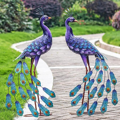 Kircust Purples Peacock Garden Statue and Sculpture, Metal Peacocks Yard Art Lawn Decor, Large Birds Garden Sculptures & Statues for Patio Backyard Pond Home Decoration