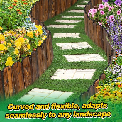 Rustic Pine Wood Garden Fence - 13.2ft Total Length (2pcs 6.6ft L*12in H) Easy to Install Sturdy Wooden Landscape Edging Border, No Fading Planter Fencing for Yard Flower Bed Lawns Pathway Tree
