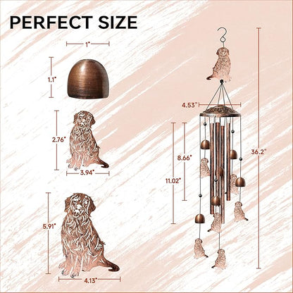 Golden Retriever Wind Chimes for Outside, Decorative Wind Chimes Golden Retriever Gifts for Women, Memorial Windchimes Outdoors with S Hook for Patio Garden Decor, Birthday Gifts for Mom (Copper)