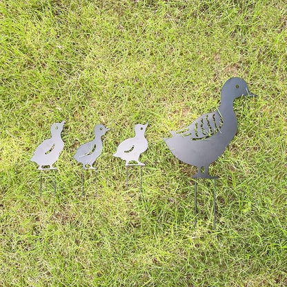 Duck Metal Stake Decorative Garden Stakes Black Duck Silhouette Garden Statues for Yard Outdoor Lawn Patios Garden Decoration, Set of 4