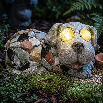 Outdoor Garden Decor Solar Dog Statue & Sculpture, Cute Dog Garden Statue, Solar Yard Decorations for Lawn Patio Front, Stone Resin Figurine ldeal Gift for Mom
