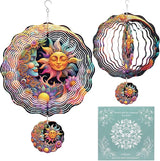 Hanging Wind Spinners Outdoor, 3D Kinetic Metal Wind Spinner with Sun Moon Celestial Boho Design for Garden Yard Decor, Spiritual Gifts for Women Meditation Yoga Lovers