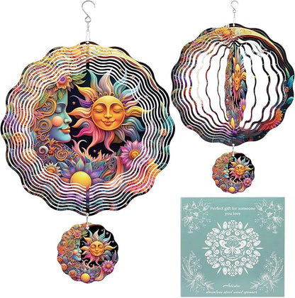 Hanging Wind Spinners Outdoor, 3D Kinetic Metal Wind Spinner with Sun Moon Celestial Boho Design for Garden Yard Decor, Spiritual Gifts for Women Meditation Yoga Lovers
