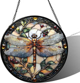 Stained Glass Sun Catcher,A Dragon-flyStained Glass Window Hanging Garden Decor,Sun Catchers Indoor Window,Whimsical Decoration for Home Backyard Patio Lawn Porch with 7.9 INCH
