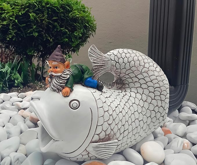 Teaeeno Fish Gutter Downspout Extension Decor,3''x4'' Downspout Extender Diverter Splash Block Sculpture Outdoor Decor,Animal Resin Statue Ornaments,for Garden,Lawn,Yard,Rain Downspout Diverter