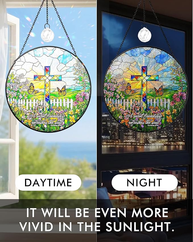 Christian Stained Glass Window Hanging Sun Catcher, Religious Faith for Mom or Grandma, Church Window Decor