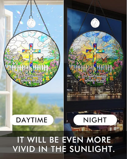 Christian Stained Glass Window Hanging Sun Catcher, Religious Faith for Mom or Grandma, Church Window Decor