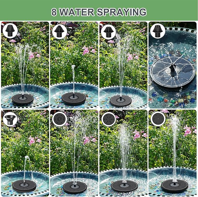 Yzert Solar Fountain for Bird Bath Direct Sunlight High Efficiency 3.5W Glass Panel Solar Water Fountain Outdoor Garden Flower (Black)