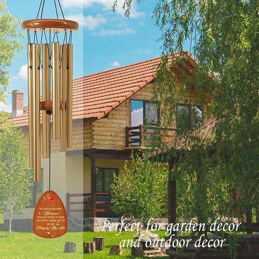 Cardinal Wind Chimes for Loss of Loved One 32",Memorial Wind Chimes in Memory of a Loved One, Cardinal Memorial Gift, Sympathy Bereavement Condolence Gift,Wooden,Golden
