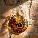 LITIVY Black Cat Suncatcher Stained Glass, Book Lovers Present, 8 Inch Handmade Colorful Library Theme Window Hanging Decor for Reading Nook, Sun Catcher Home Decor