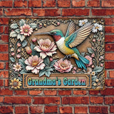 Custom Garden Signs Personalized Metal Tin Sign for Women, Retro Hummingbird Metal Sign for Outdoor, Patio, Yard Home Decor Gift for Mothers Day, Grandmas, and Gardening Lovers