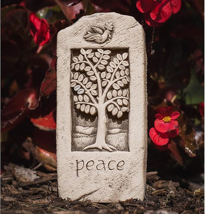 Carruth Studio, Peace Stone Wall Plaque Garden Statue Figurine, Original Sculpture Handcrafted in Stone, Artisan Made