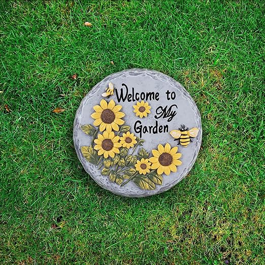 Sunflower Bees Stepping Stone for Garden, Decorative Garden Stone for Yard, Patio, Garden or Walkway - Outdoor or Indoor Home Decoration(Animals)