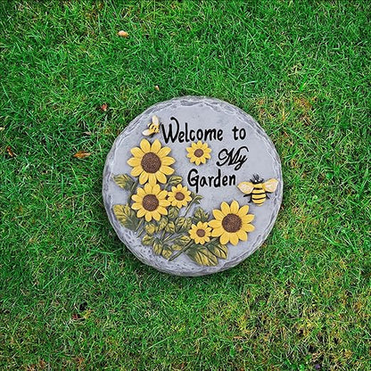 Sunflower Bees Stepping Stone for Garden, Decorative Garden Stone for Yard, Patio, Garden or Walkway - Outdoor or Indoor Home Decoration(Animals)