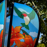 In the Breeze Hummingbird Lily 6-Panel Kinetic Hot Air Balloon Wind Spinner,11" W x 17" H, 26" Tail,1059