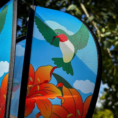 In the Breeze Hummingbird Lily 6-Panel Kinetic Hot Air Balloon Wind Spinner,11" W x 17" H, 26" Tail,1059
