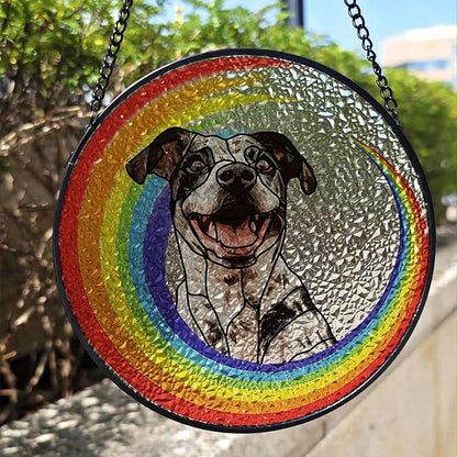 Custom Dog Portrait Art Suncatcher Steel Glass, Personalized Rainbow Bridge Pet Memorial Gifts for Dogs, Custom Photo Dog Sympathy Gift, Remembrance Gift Pet Indoor Decor, SunCatcher Window Hanging