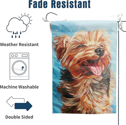 Happy Yorkie Garden Flag - Dog All-Weather Flag, Small Puppy Outdoor Seasonal Flag, 12 x 18 Inch, Vibrant Color, Double Sided, Holiday Yard Decor