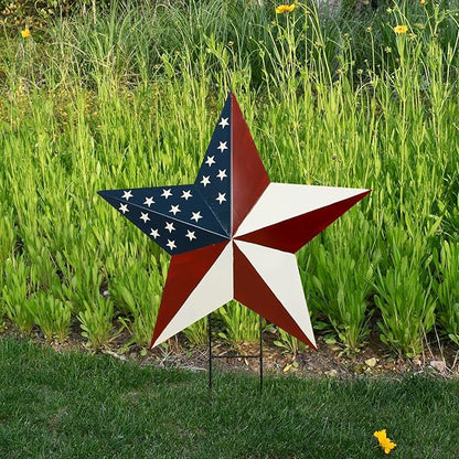 Morning View American Flag Garden Stake Patriotic Decor Metal Star US Flag Yard Sign Bar Star Outdoor Lawn Art Ornament 4th of July Memorial Day Veterans Day Independence Day 22 Inches Tall