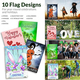 Seasonal Garden Flags Set of 10 12x18 inch Double Sided Yard Flags, Outside Small Garden Flag with Anti-Wind Clip and Stopper, Outdoor Holiday Lawn Decorative Decor