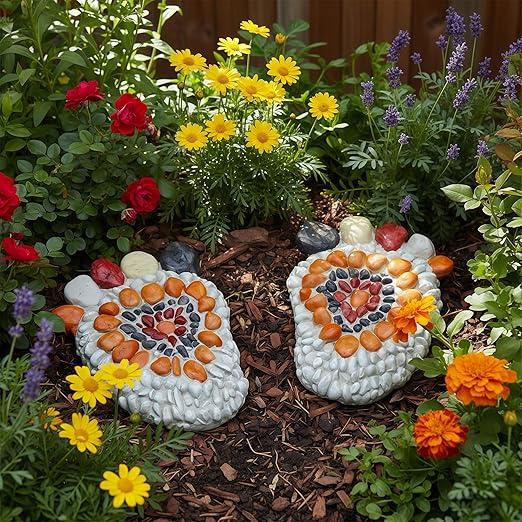 Garden Stepping Stones - Decorative Garden Stones for Patio, Deck, Garden or Sidewalk Faux Cobblestone Stepping Stones (Set of 2#A Small Size
