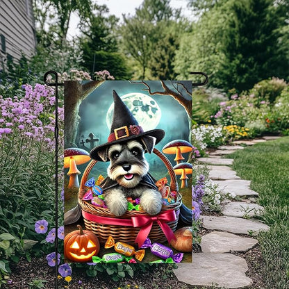 BlissYard Halloween Cute Garden Flag 12x18 Inch Candy Witch Dog Basket Flag Outdoor Yard Decoration House Banner Porch Lawn Patio Home Decor