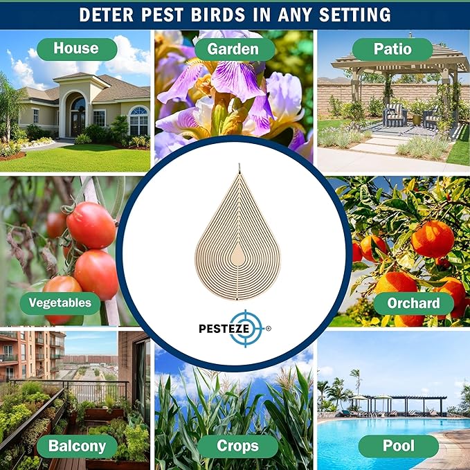 PESTEZE USA Water Droplet Wind Spinner, 4×9.25 Stainless Steel Highly Reflective Outdoor Hanging Spinner for Bird Deterrent, Garden & Yard Decor, Resistant Metal Art with 360° Wind Motion Easy Install