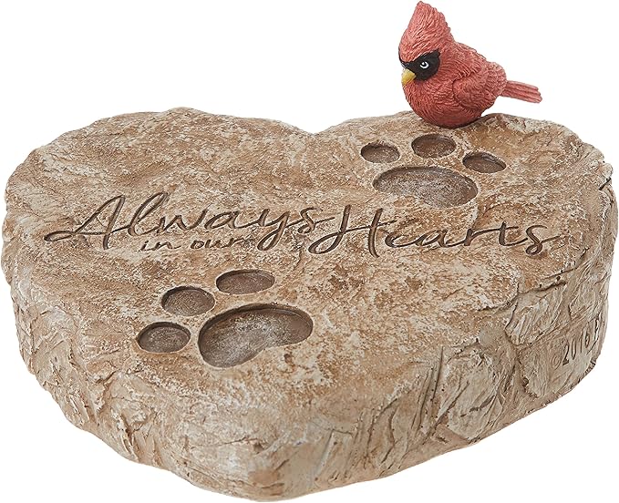 Precious Moments Garden Gifts 171460 Always in Our Hearts Decorative Resin Memorial Garden Stone with Cardinal Accent Yard Decor, Gray/Red, 8-inch Long by 7-in Wide