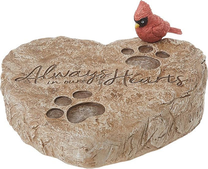 Precious Moments Garden Gifts 171460 Always in Our Hearts Decorative Resin Memorial Garden Stone with Cardinal Accent Yard Decor, Gray/Red, 8-inch Long by 7-in Wide