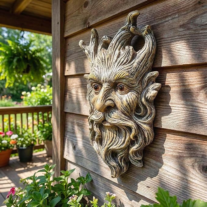 10.1" Whimsical Tree Face Sculpture, Garden Peeker Statue, Outdoor Trunk Tree Huggers Art, Landscape Accent Ornament, Hanging Fairy Elve Figurine for Yard Art, Trees Decor Wall Mounted Statues