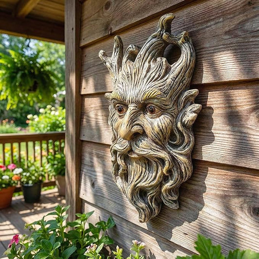 10.1" Whimsical Tree Face Sculpture, Garden Peeker Statue, Outdoor Trunk Tree Huggers Art, Landscape Accent Ornament, Hanging Fairy Elve Figurine for Yard Art, Trees Decor Wall Mounted Statues