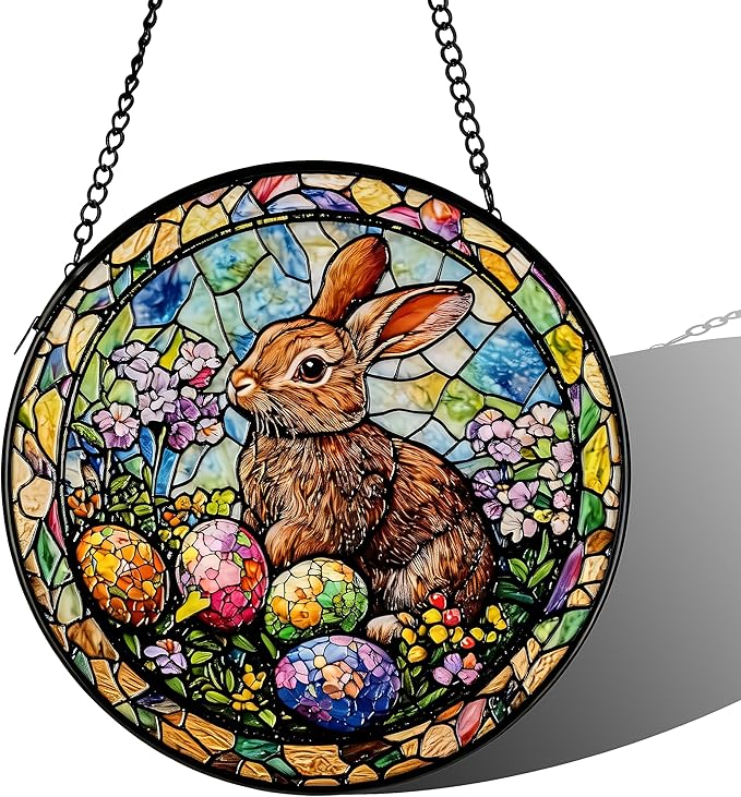 Stained Glass Sun Catcher,Rabbit Glass Window Hanging Garden Decor,Sun Catchers Indoor Window,Whimsical Decoration for Home Backyard Patio Lawn Porch with 7.9 INCH