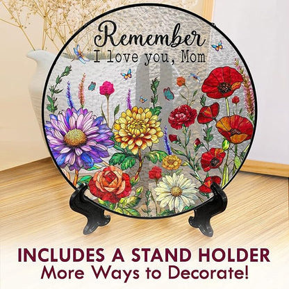 FLAGWIX Birthday Gifts for Mom from Daughter Son - Remember I Love You Stained Glass Window Hanging with Base 8 in - Mothers Day Decorations Gifts for Mom from Kids, Best Presents for Moms Mama