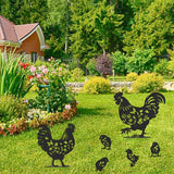 Rngmsi Chicken Metal Garden Art - 6PCS Chicken Metal Yard Art Rooster Garden Decor Outdoor Cute Hen Metal Statue Decorations Outside for Patio Decorative Lawn Stakes Statues Gifts for Friends