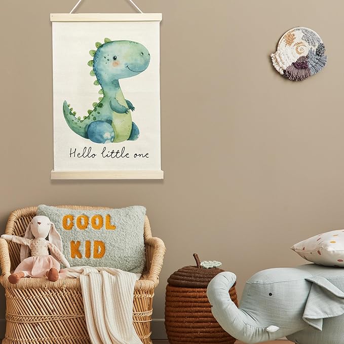 NQDWX Dinosaur Wood Poster Hanger - Playful Dino Wall Decor for Kids Room, 12x17 Inch Rustic Wooden Hanging Sign, Cute Dinosaur Banner, Unique Nursery Decor Gift for Boys & Girls. (156)