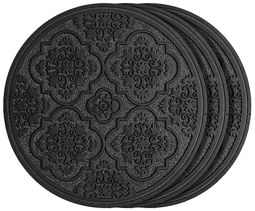 HF by LT Rubber Medallion Garden Stepping Stone, 11-3/4 inches, Black, Set of 3