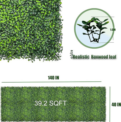 Artificial Boxwood Roll Panels: 40"x 140"(39.2 SQFT) UV-Anti Faux Ivy Leaves Grass Wall for Patio Balcony Privacy, Garden, Backyard Greenery Wall Backdrop and Fence Decor