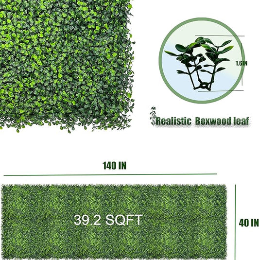 Artificial Boxwood Roll Panels: 40"x 140"(39.2 SQFT) UV-Anti Faux Ivy Leaves Grass Wall for Patio Balcony Privacy, Garden, Backyard Greenery Wall Backdrop and Fence Decor