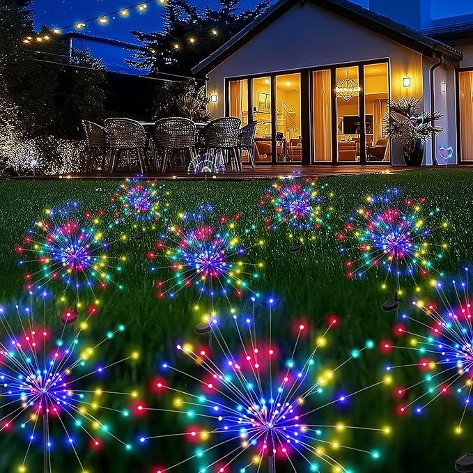 PEVOROS Garden Decor Solar Lights Outdoor,120LED Waterproof Colorful Solar Fairy Garden Lights for Outdoor Decoration,Yard, Patio, Porch,Flower Pot,Pathway,Christmas (8Pack)
